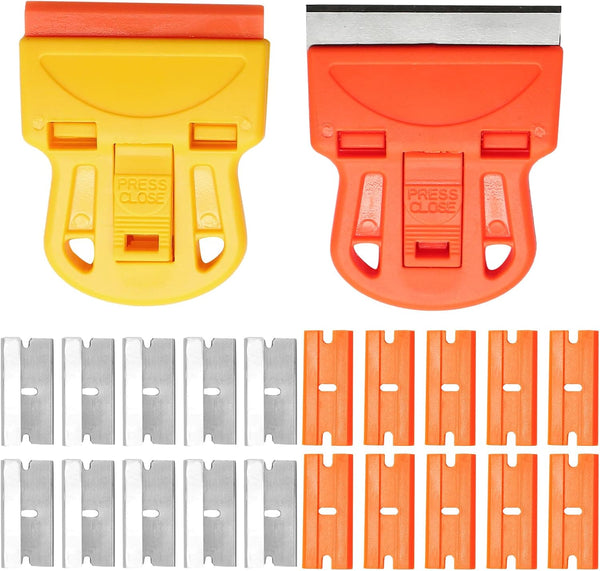 ISDVBUY 2 Sets Razor Blade Scrapers, Plastic Scraper Tool Extra 10 Plastic Razor