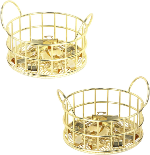 Gold Paper Clip Holder, Mesh Desk Accessories, Metal Dispenser Organizer for Small Office Supplies, 2PCS