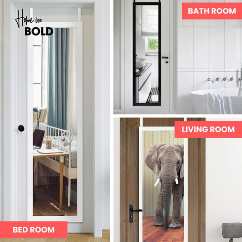 BLACK Over-The-Door Mirror Hanger Set (Heavy Duty) | Adjustable 14.5-inch Door Mirror Hooks with Protective Lining
