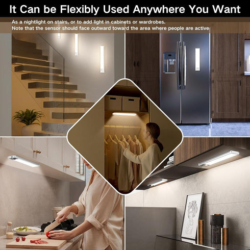 Closet 3-Color Dimmable Counter (2, 8 inch) Motion Sensor Under Cabinet Lighting-Magnetic Rechargeable Lights
