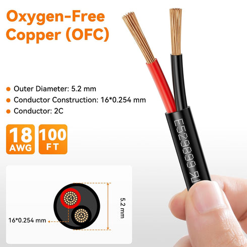 CMRVBNQ 18 2 100FT Gauge Conductor Low Voltage Wire, Oxygen Free Copper (OFC) Flexible Electrical Wire for Landscape