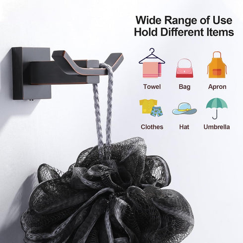 WOWOW Towel Hooks for Bathrooms - Oiled Rubbed Bronze SUS304 Stainless Steel Coat Hook, Heavy Duty Wall Mount