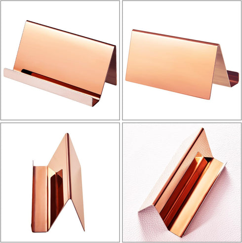 Maxdot 2 Pack Stainless Steel Business Card Holders, Desktop Credit Name Card Display Organizer, Rose Gold