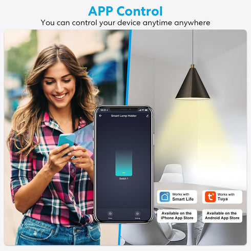 Bulb E26 30W LoraTap Smart Wi-Fi LED Light Socket Adapter Lamp Holder Timer, Compatible with Google Assistant and Alexa