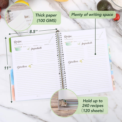 Recipe Book to Write Your Own Recipes, 8.5" x 11" Personal Blank Recipe Notebook, Removable Hardcover Journal with 8