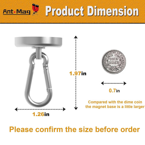 Ant Mag Carabiner Magnetic Hooks, 80LBS Heavy Duty Neodymium Magnet with Swivel Snap Hook, 4 Pack