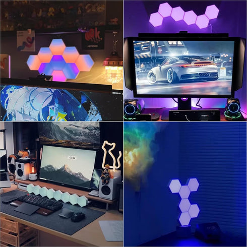 13 (6-Pack) Vcwtty Hexagon Lights, Smart LED Wall Lights with Remote, Colors Touch-Sensitive DIY Modular Assembled RGB