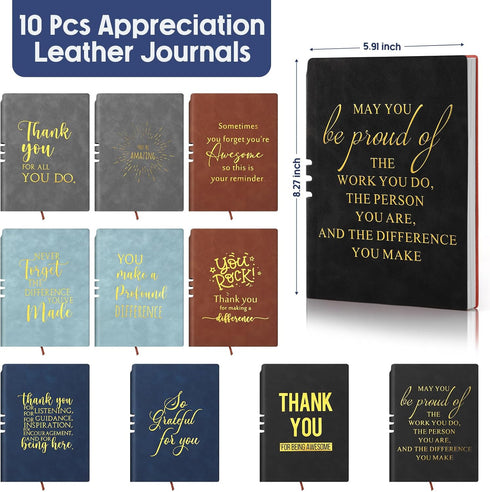 Fulmoon 10 Pcs Employee Appreciation Gifts, A5 Leather Inspirational Journal Bulk for Teachers, Students
