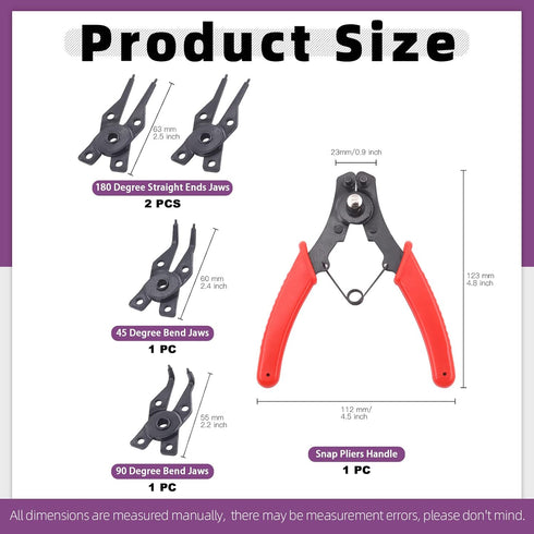 Swpeet 262Pcs 4 in 1 Snap Ring Pliers, 6 Sizes 4mm to 30mm, Alloy Steel External Retaining Rings Internal Circlip Kit