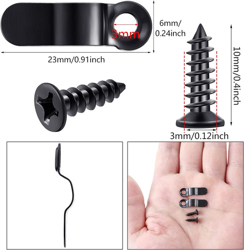 Frame Turn Button Metal Bow Shape Frame Picture Turn Button with Screws for Hanging Pictures Photos Drawings and Posters, Black (100 Pieces)