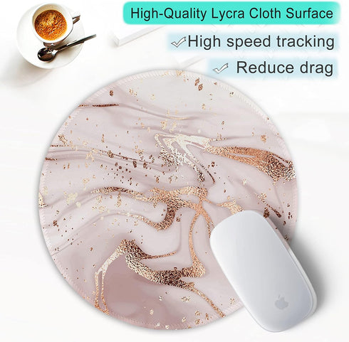 ITNRSIIET Round Mouse Pad with Stitched Edge, Premium-Textured Waterproof Non-Slip Rubber Base, 8.7 inches, Rose Gold