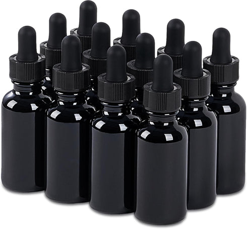 12 Pcs 1oz Glass Dropper Bottles, Leakproof Tincture Bottles with Black Reusable Eye Dropper for All Liquids