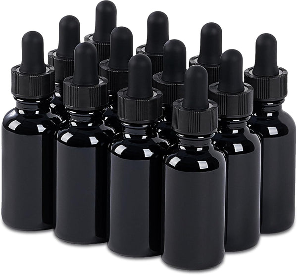 12 Pcs 1oz Glass Dropper Bottles, Leakproof Tincture Bottles with Black Reusable Eye Dropper for All Liquids