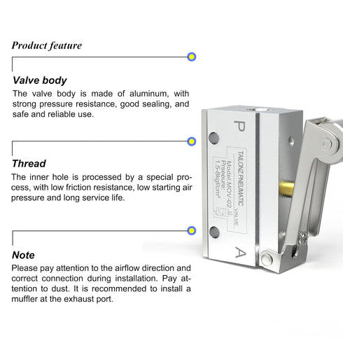 TAILONZ PNEUMATIC 2 Position 2 Way 1/8 Inch Roller Mechanical Valve Normally Closed MOV-02