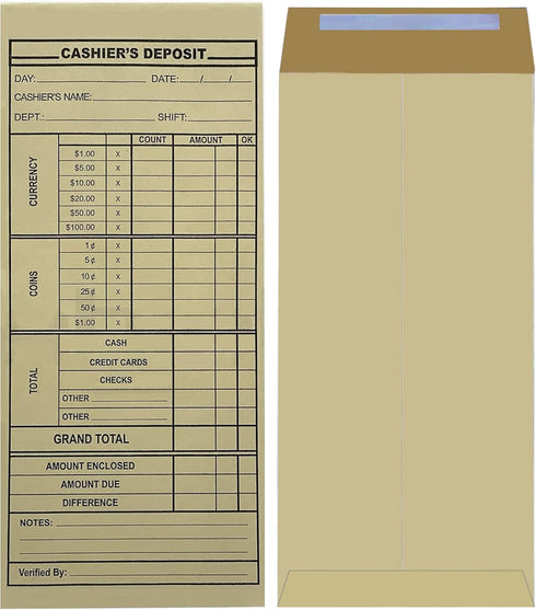 Cashier's Deposit Report Envelopes for Stores, Banks, and Retail Businesses (500)