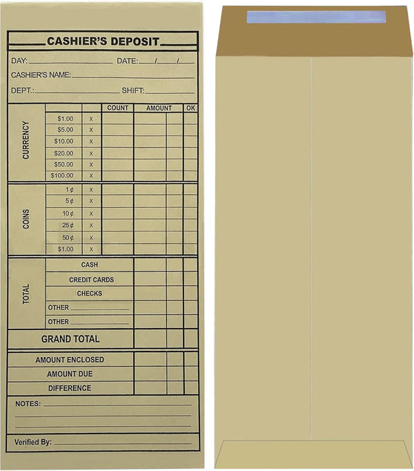 Cashier's Deposit Report Envelopes for Stores, Banks, and Retail Businesses (500)