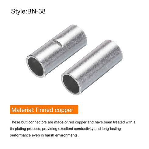 MECCANIXITY 5Pcs Non Insulated Butt Connectors, 2AWG Wire Connector BN-38 for Electrical Wire Crimp Ferrule