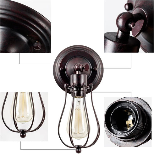 Bulb) LULING Industrial Wall Sconce Vintage Lighting Adjustable Lamp Rustic Wire Metal Cage Wall Light Shade Edison