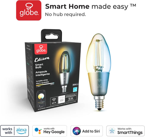 4.5W (40W Bulb, 2000K 5000K, 350 Globe Electric Wi-Fi Smart Equivalent) Straight Filament Tunable White Clear LED Light