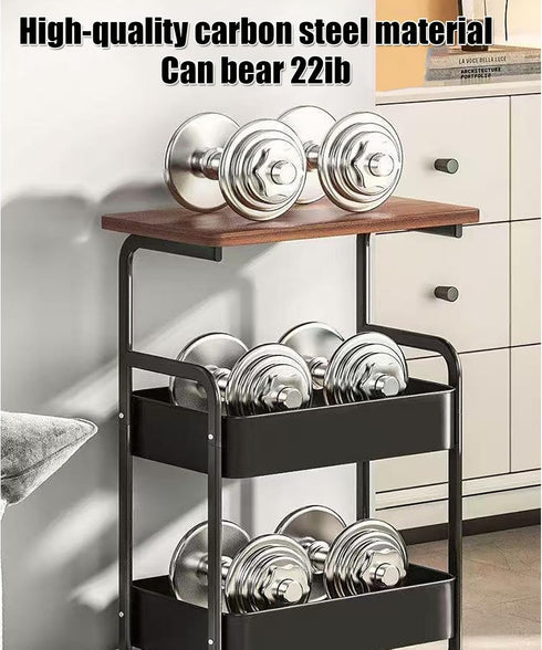 Mamba Travel 3-Tier 30in 2 Rolling Kitchen Cart - Lightweight Storage Cart with Solid Wood Tabletop & Lockable Wheels