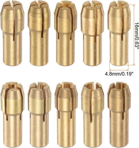 10pcs Brass Collet 0.5-3.2mm Brass Drill Chucks Mini Electric Grinder Quick Change Drill Chuck Bit Sets for Rotary Tools, 4.8mm Shank Diameter