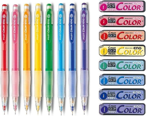 Pilot Color Eno 0.7mm Automatic Mechanical Pencil 8 Color Set & 0.7mm Lead Refill 8 Color Set by PILOT