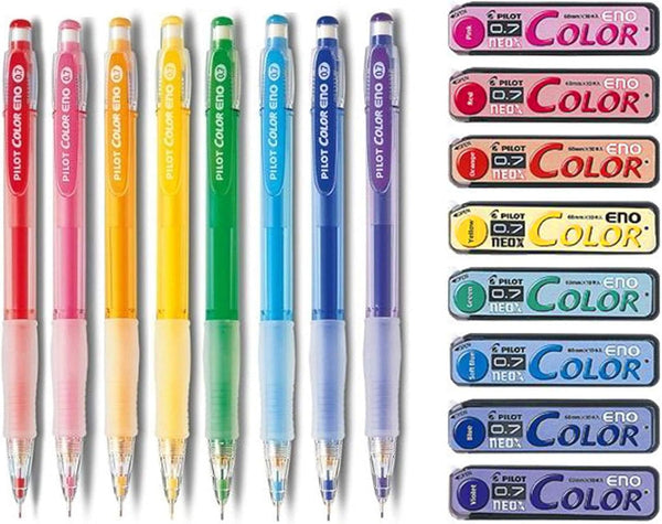 Pilot Color Eno 0.7mm Automatic Mechanical Pencil 8 Color Set & 0.7mm Lead Refill 8 Color Set by PILOT