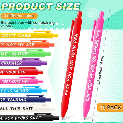 Crtiin 10 Pcs Funny Pens for Adults, Novelty Quotes Ballpoint Pens Bulk, Black Ink for Office Gifts