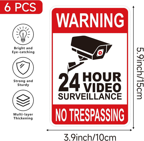 6PCS Sticker24H 5.9 4 Video Surveillance Warning SignSelf-Adhesive Durable Vinyl Security Camera Recording No