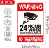 6PCS Sticker24H 5.9 4 Video Surveillance Warning SignSelf-Adhesive Durable Vinyl Security Camera Recording No
