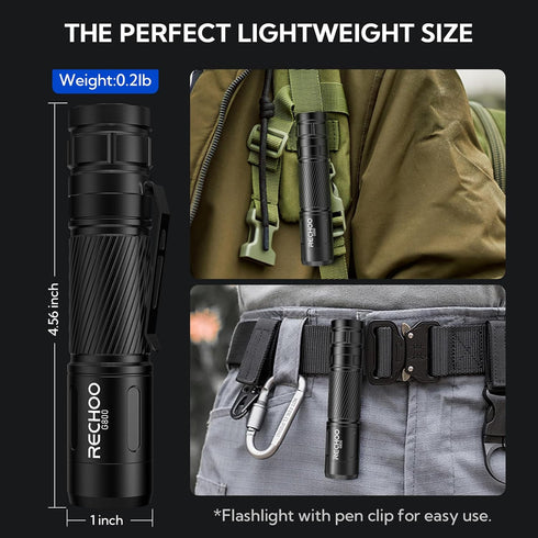 G800 3 RECHOO Flashlight Rechargeable, LED Flashlight with Lighting Modes, Fixed Focus, Pocket Clip, Small EDC Flash