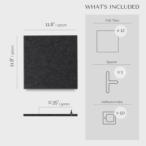 Large Cork Board for Office - Black Felt Bulletin Board Tiles for Wall Decor, Push Pin Board Organizer, Pack of 12