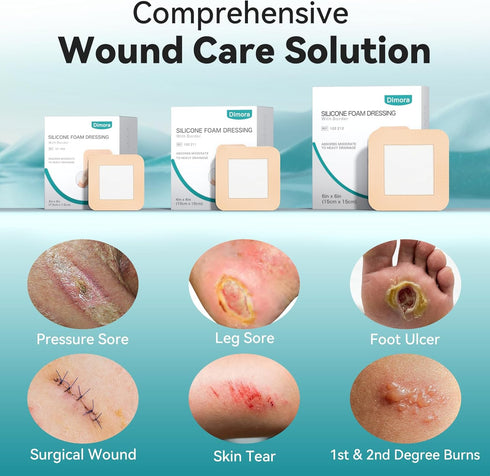 6"x6" 5 Pack Dimora Silicone Foam Dressing with Border Adhesive Waterproof Wound Dressing Bandage for Wound Care
