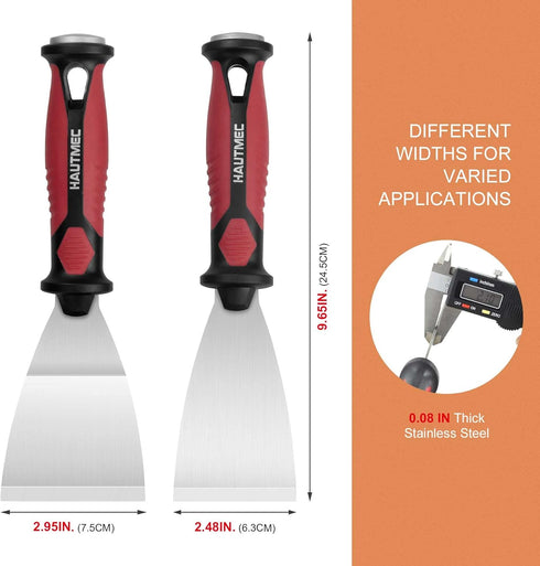 HAUTMEC 2pc Putty Knife Set, 2.5 in Straight and 3 in Offset Scrapers, Heavy Duty Stainless Steel Blade