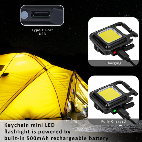 Keychain Flashlights Cob Work Light with 4 Light Modes, Small Emergency Light with Folding Bracket Bottle Opener