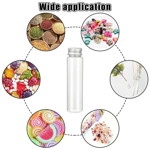 50 PCS 50 ML Clear Plastic Test Tubes with Screw Caps, Flat-Bottomed Bath Salt Containers for Candy