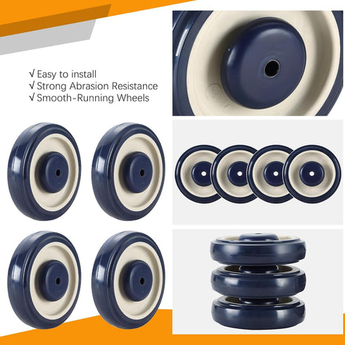 4 Pack 5-inch Shopping Cart Replacement Wheels Kit Diameter Wheels with Axles Bolt, Polyurethane Stepped and Full Tread