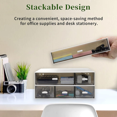 Stackable Desk Organizer Drawers, Plastic Storage Drawers for Office Organization, 3 Drawers (White)