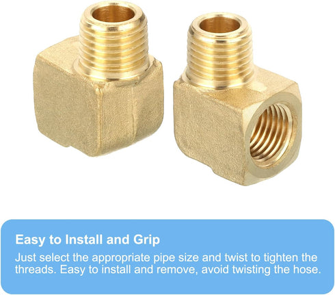 uxcell Brass Pipe Fitting 90 Degree Barstock Street Elbow, 1/4" NPT Pipe Connector for Gas, Air, Oil, 2pcs