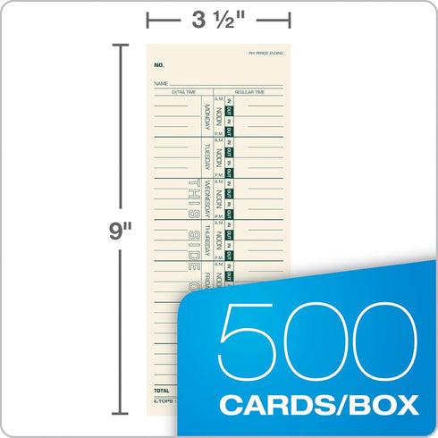 TOPS Weekly Employee Time Cards - One Sided Time Tracking Cards, Green Ink Print, 9" x 3.5", Manila Stock, 500 Cards