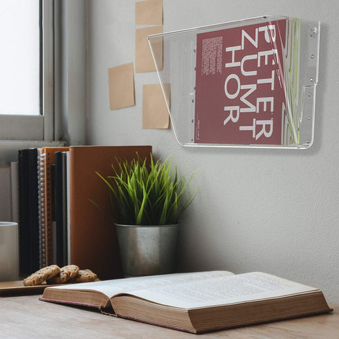 MaxGear Acrylic Wall File Organizer - 4 Pockets Clear Wall Mounted Holder for Office, School, Home