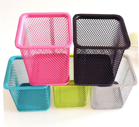 Operitacx 3pcs Pen Bucket Colored Pencils Metal Holder - Square Mesh Pencil Holder for Desk & Makeup Brushes