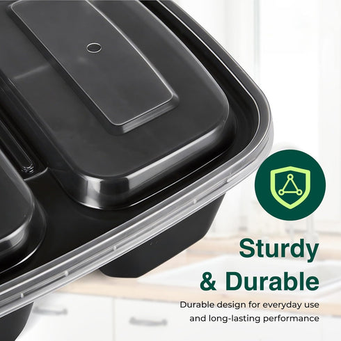 100 Pack (200-Piece)32 oz Containers,2-Compartment Meal Prep Reusable Food Storage Containers with Lids,Microwave