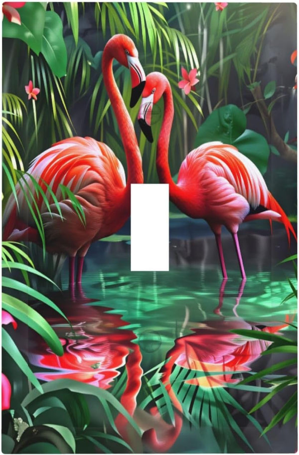 haigof Jungle Flamingo Light Switch Cover Wall Plate 1 Gang Single Plates Print