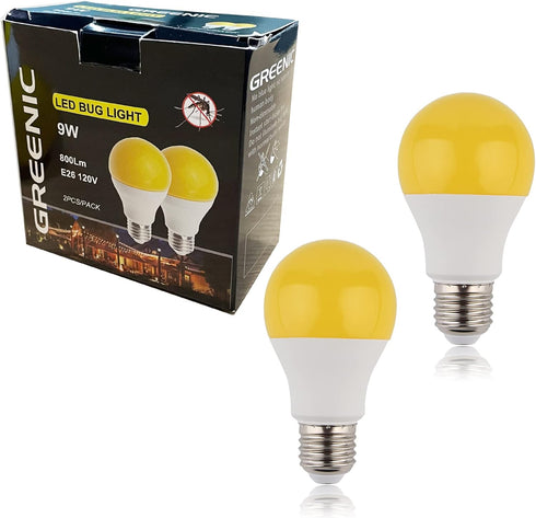GREENIC 60 Watt Yellow Light Bulbs, 2-Pack, 120V E26 Base, A19 800Lm 2200k for Indoor Outdoor Bedroom Yard