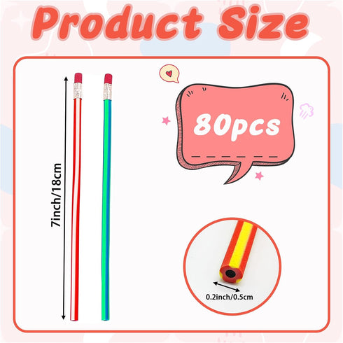 80 7 Inch Qyyiguf Pcs Flexible Pencils,Soft Pencils with Eraser,Striped Magic Bendy Pencil for Gifts