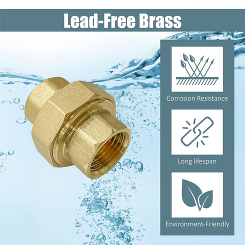 Aolemi Brass Pipe Fitting Coupling, 1/2" x 1/2" Female Pipe Fittings Union, 2 PCS NPT Female Fitting Threads Adapter