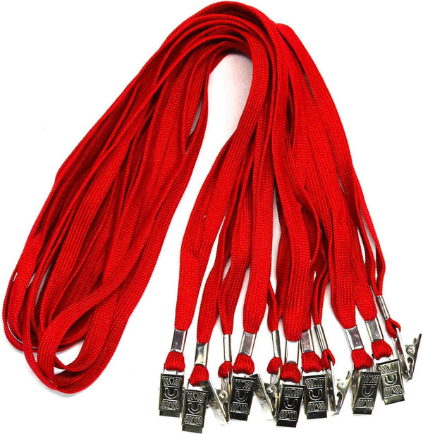 Ollain 50 Pack Red Badge Lanyards with Clip for ID Card Name Tags Badge Holders