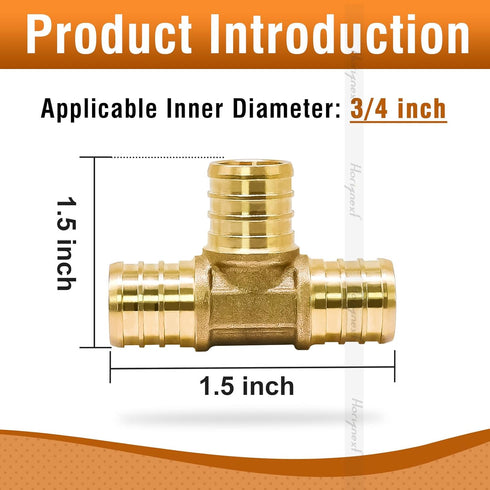 12 Pcs 3/4 inch Brass PEX Fitting, Straight/90 Degree Elbow/Tee Coupling for Water Pipes with Clamp Ring