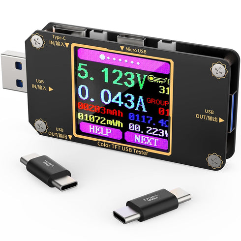 YOJOCK USB Tester Meter, 2-in-1 Digital USB Current Watt Multimeter with Type C Connector